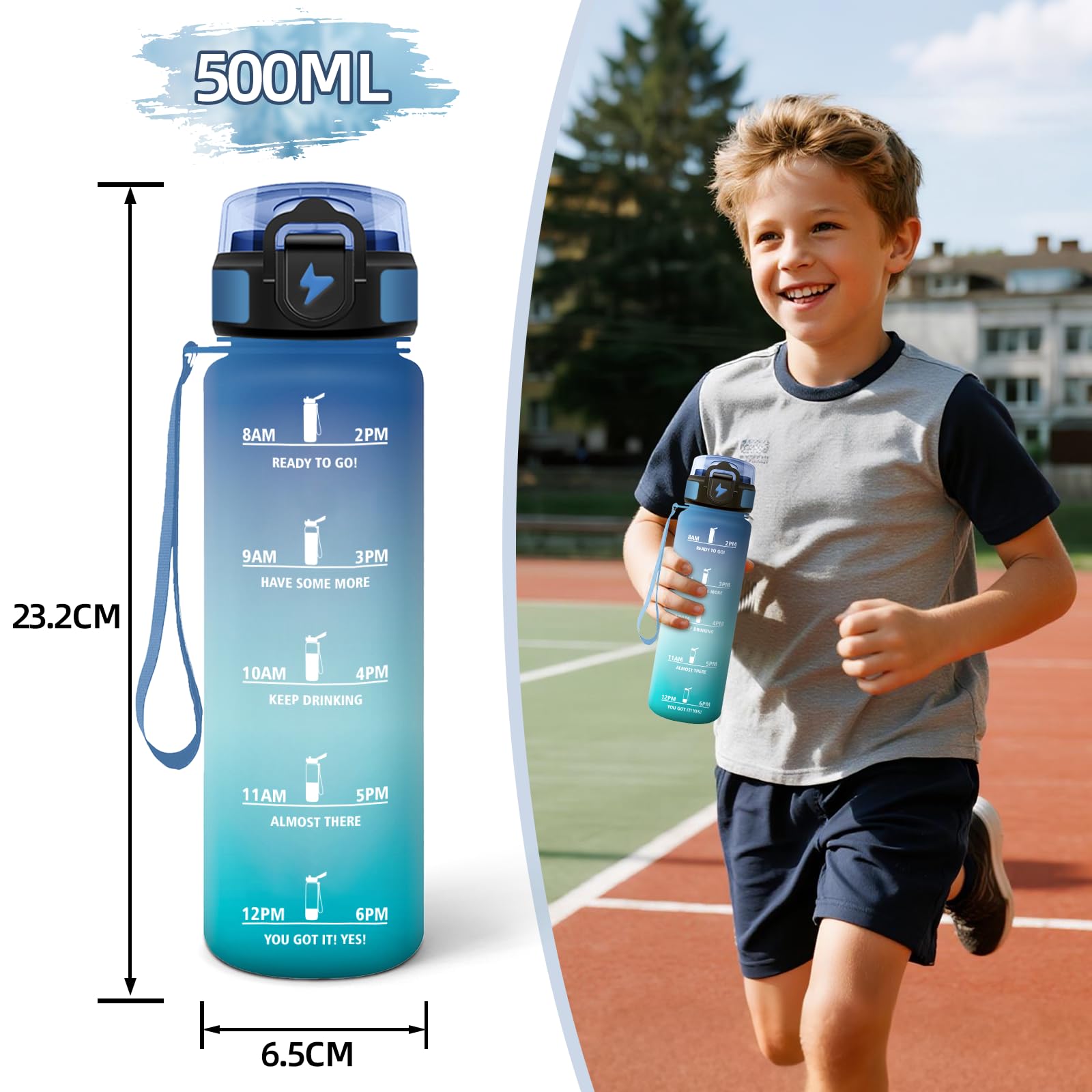 Image secondaire de Gourde Enfant Motswedi 500 ml - Anti-Fuite et Réutilisable avec Marqueur de Temps