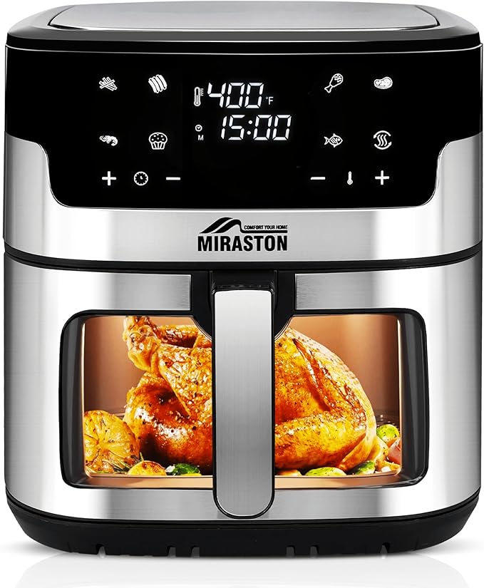 MIRASTON 8.5 quart stainless steel family size air fryer with viewing window