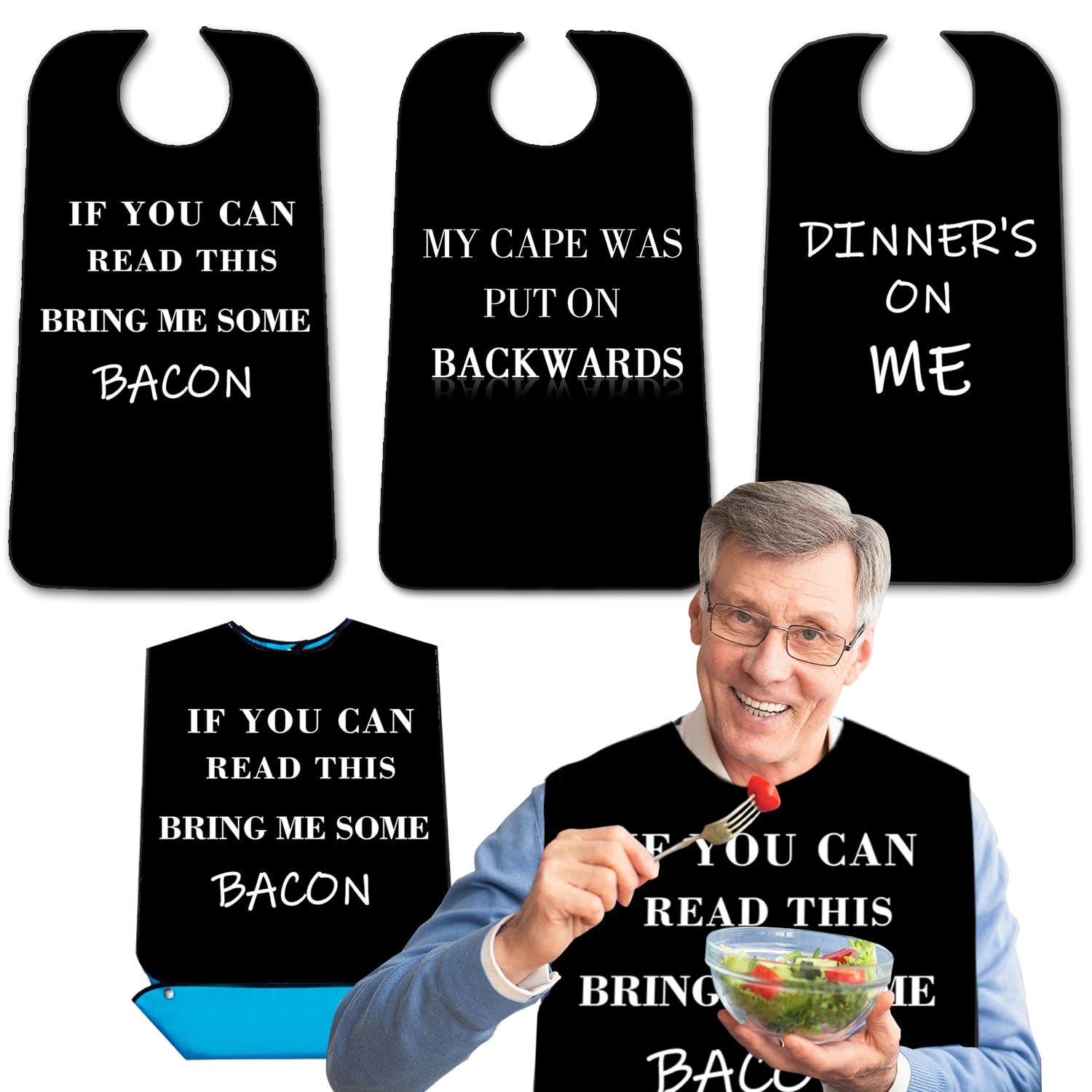 EpoBob Adult Bibs with Crumb Catcher, Washable and Adjustable Adult Bibs for Women Men Elderly Seniors