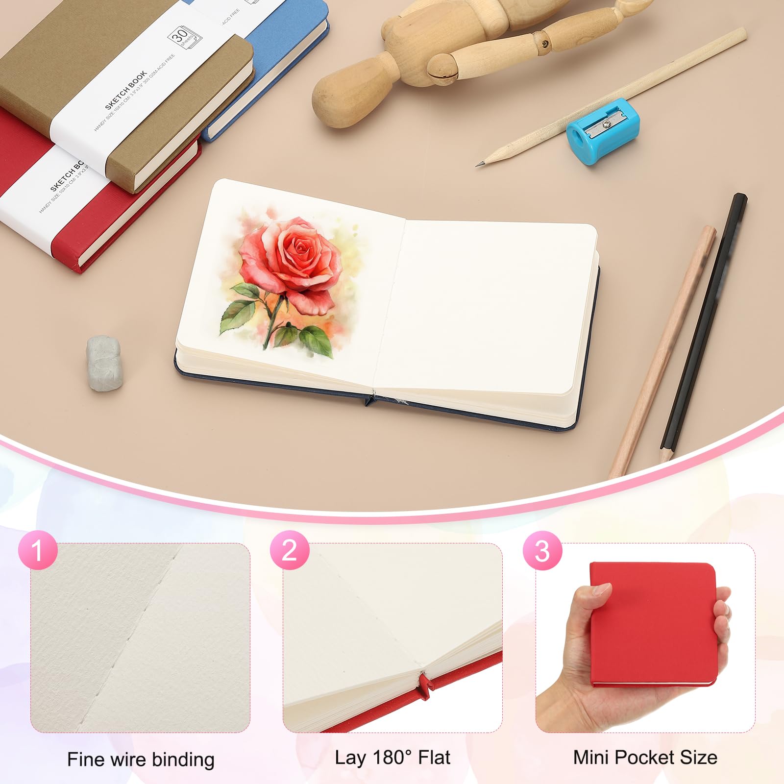 PATIKIL 4x4" Watercolor Paper Sketchbook - Image 3