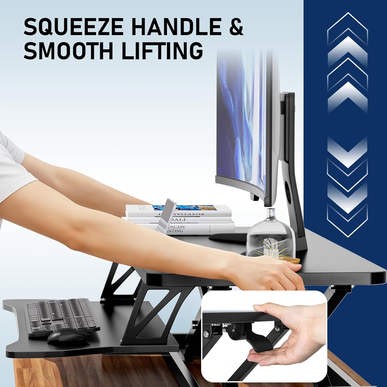 32" Stable Standing Desk Converter, Height Adjustable Sit to Stand Up Desk Riser with Keyboard Tray for Home or Office, Wide 2-Tier Desktop, Dual Monitor and Computer Workstation, Black
