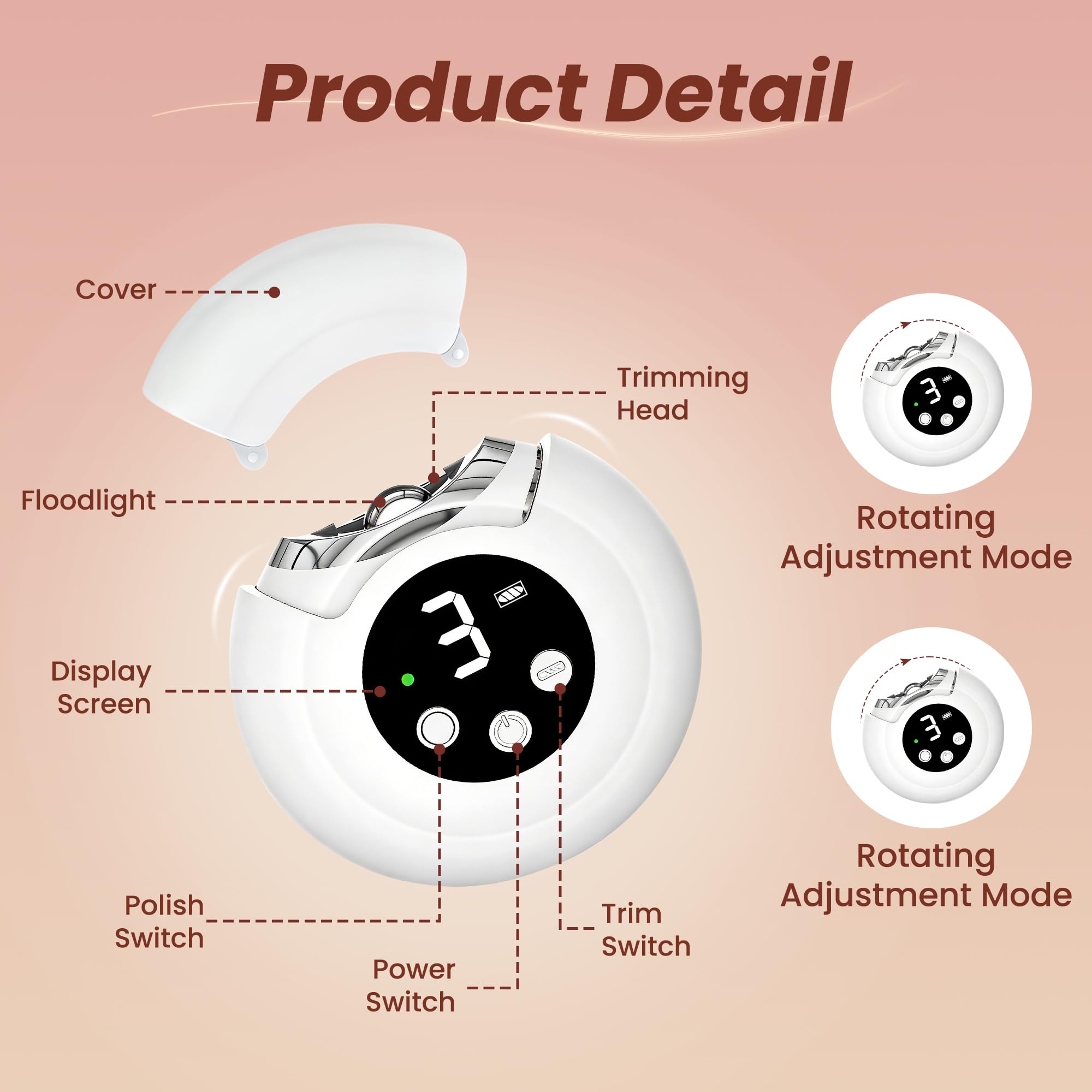 Cortaúñas eléctrico 3 en 1 automático, lima de uñas de bebé, 3 velocidades, cortador de uñas automático de pulido con almacenamiento de virutas de uñas y luz LED, regalos para mujeres, hombres, bebés