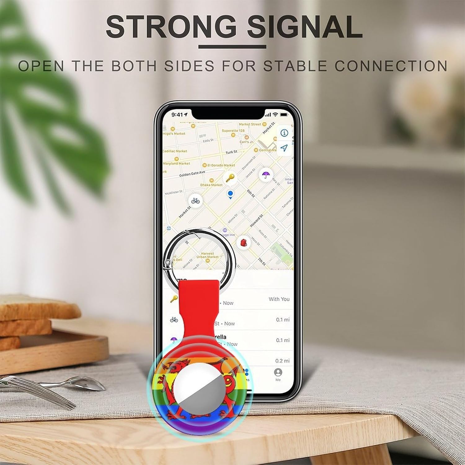 Wales Flag Rainbow Funny Cover Compatible with AirTag Case Protector GPS Tracker Holder with Keychain