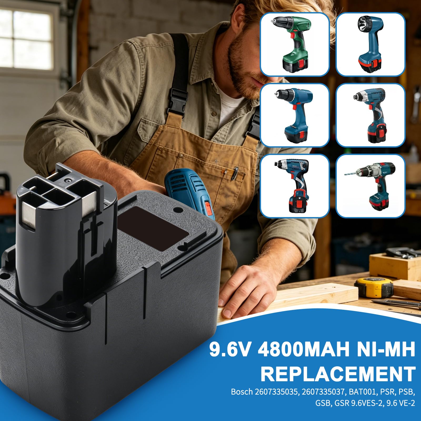 12V 4800mAh Batería de Ni-MH para Bosch 2 607 335 035