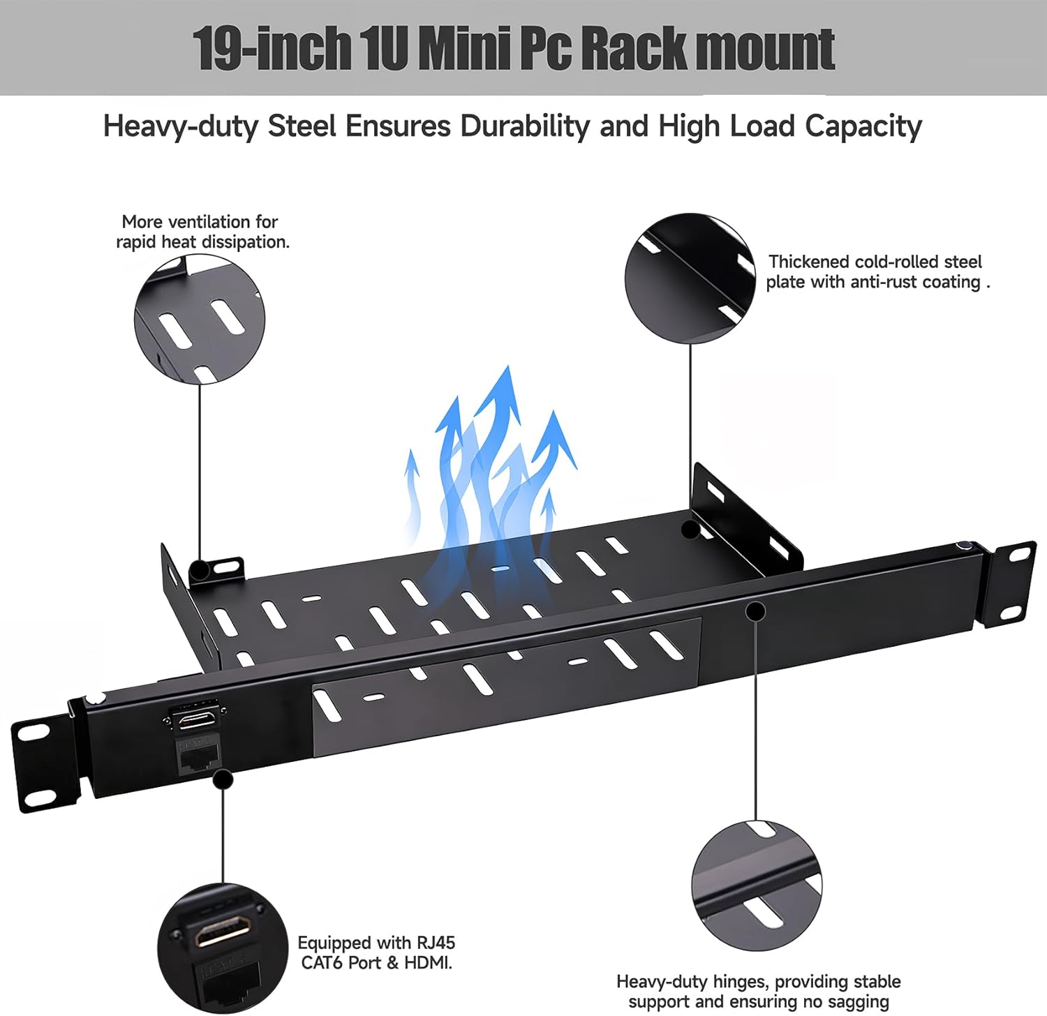 19-Inch 1U Rack Mount for Dell OptiPlex Micro Form Factor Case Heavy-Duty Hinged Server Rack Shelf with with RJ45 CAT6 Port & HDMI Port Mini PC Rack Mount for 19-inch Cabinet or Rack