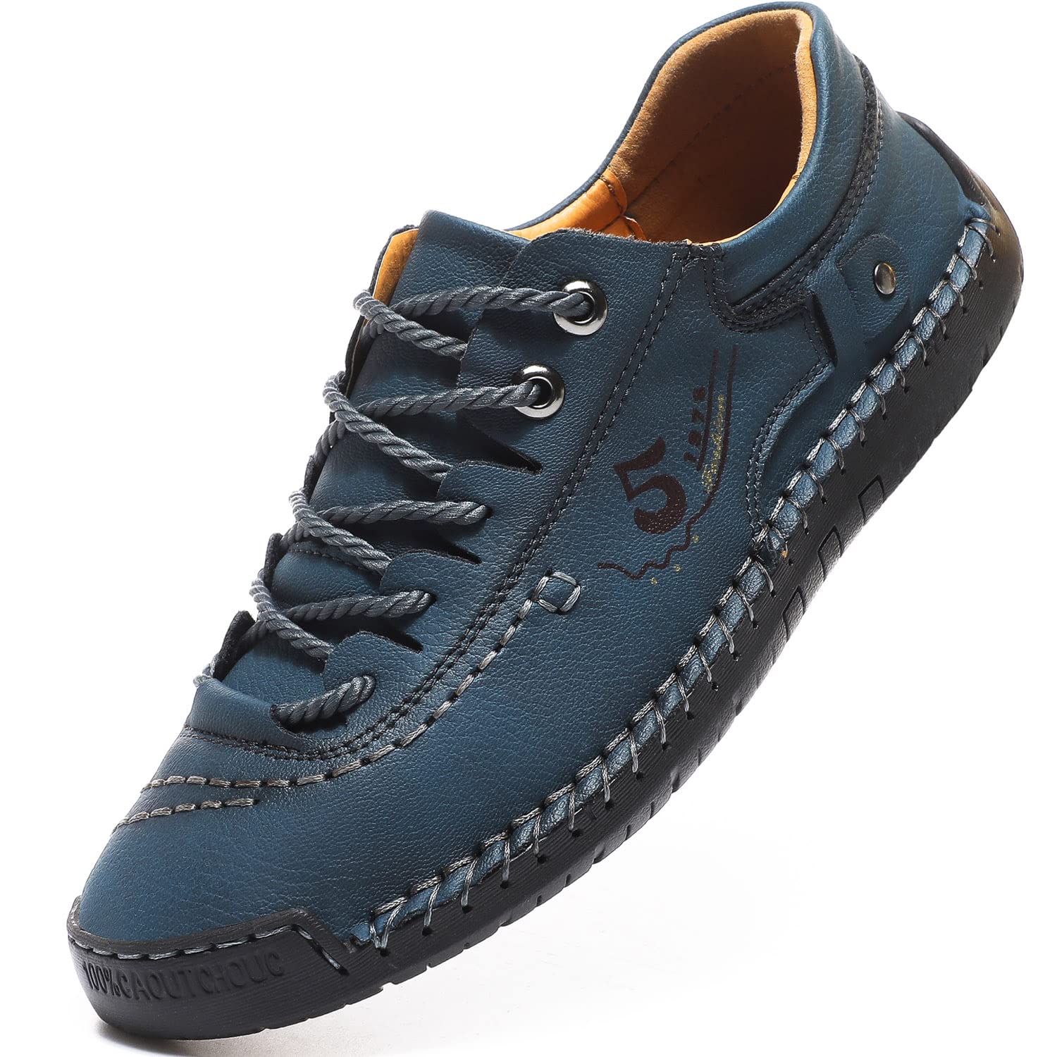 FIVESTORECITY Mens Casual Dress Shoes Leather Sneakers, Blue, 8.5