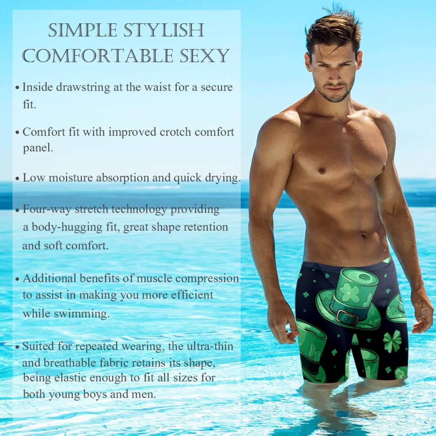 St Patrick's Day Jammer Swimsuit Mens Swim Jammers Endurance Long Racing Training Swimsuit