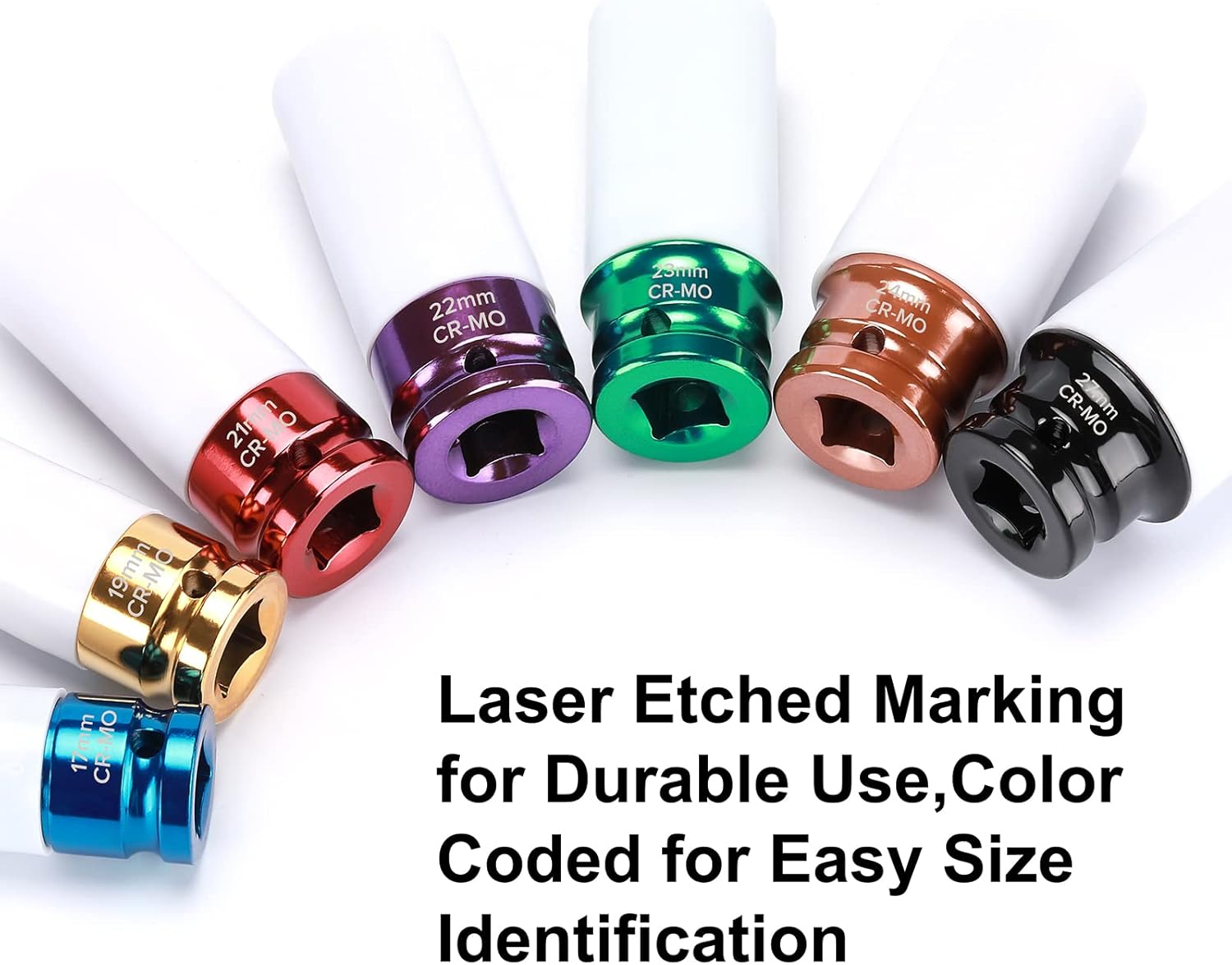 Mayouko 7PCS 1/2 Inch Drive Lug Nut Deep Impact Socket Set,Thin-Walled Wheel Rim Protector Socket,Color Coded,Metric,CR-MO - Image 6