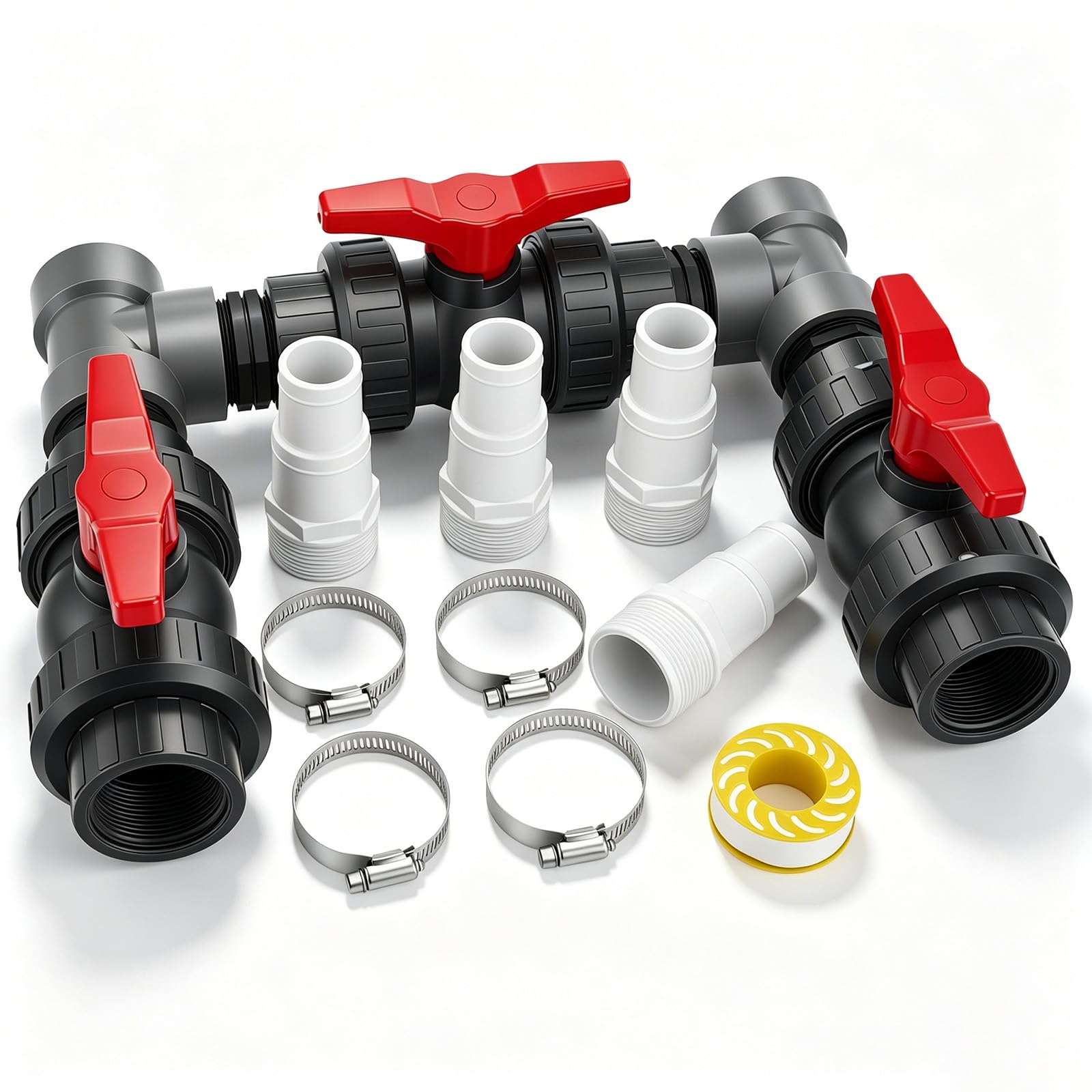 Bypass Pool 50 mm, Pool Anschluss Set mit 32mm & 38mm Schläuchen + Adaptern für Wärmepumpe, Pool Solarheizung Bypass Ventil Set – Steuerung der Wasserzufuhr für optimale Temperaturregulierung