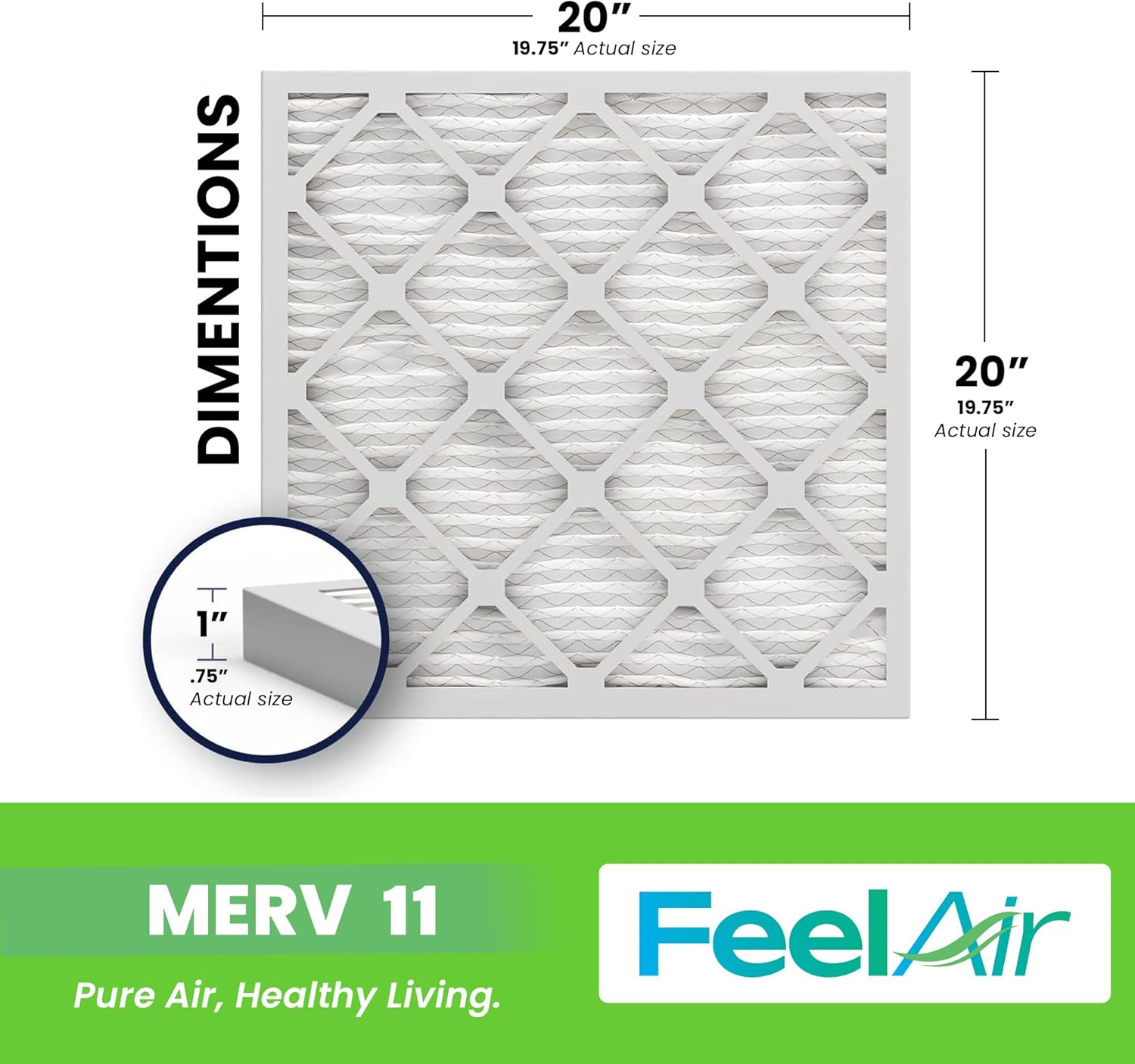 20x20x1 Air Filter, Merv 11, MPR 1000, 6 Pack, Furnace Air Filter for HVAC (Actual Size 19.75"x19.75"x0.75") DUST, Pet, & Allergy Control