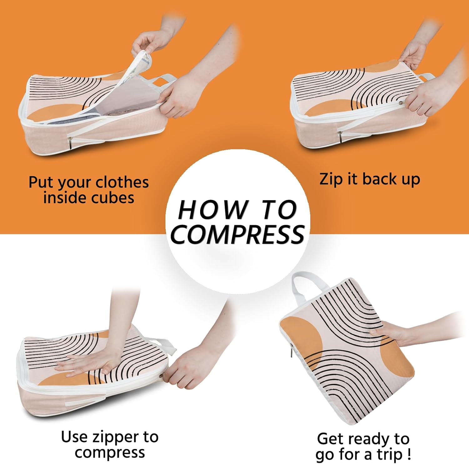 6 Pcs Compression Packing Cubes Waterproof Suitcase Travel Bag Luggage Backpack Organizer Travel Cubes for Packing-Bohemian