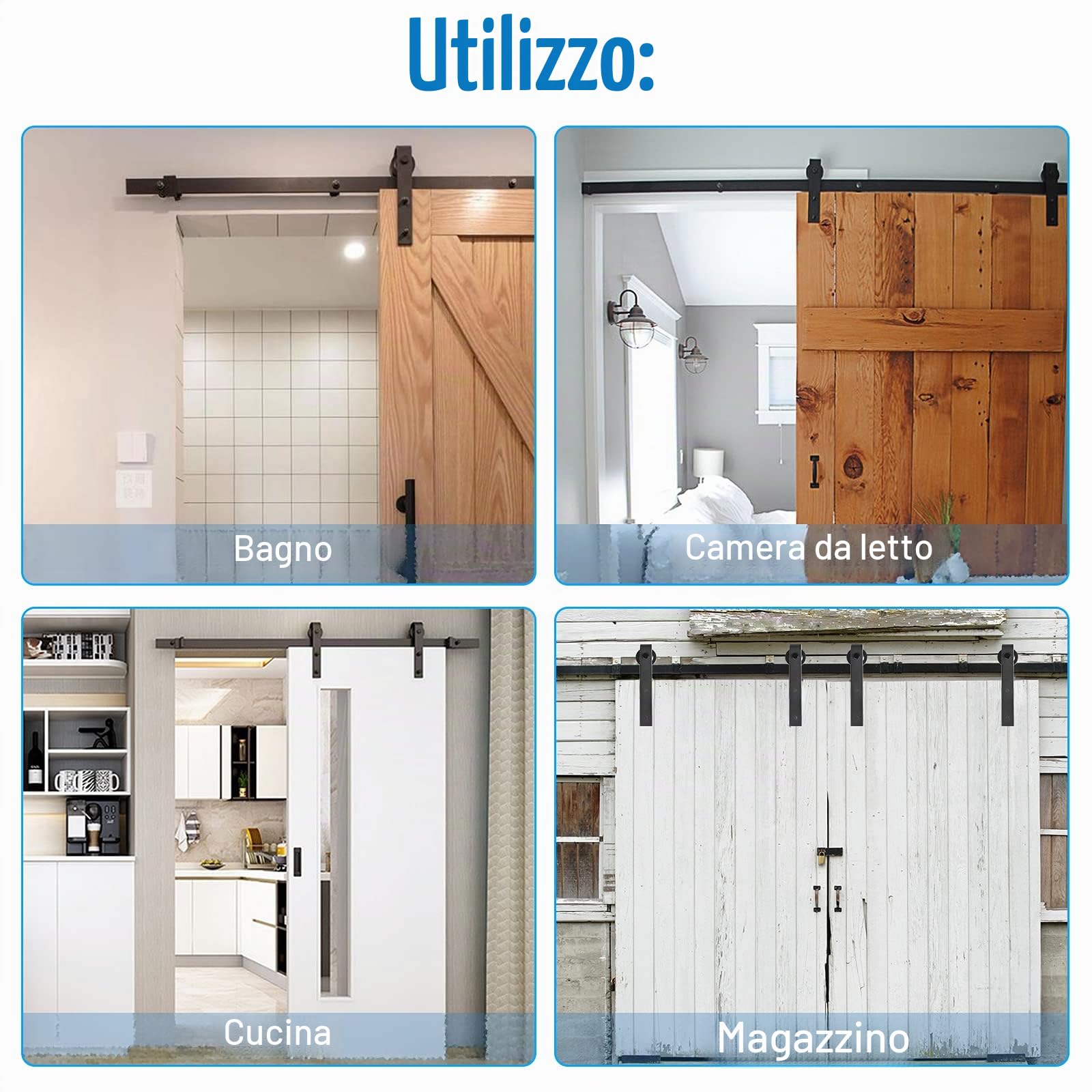 UISEBRT Kit di ferramenta per porta scorrevole da fienile in acciaio al carbonio 366 cm - Nero