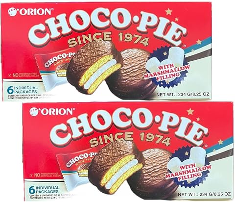 ORION Korean Choco Pie with Marshmallow Filled Chocolate Biscuit Snacks 234g (2 Packs, 12 Pieces)