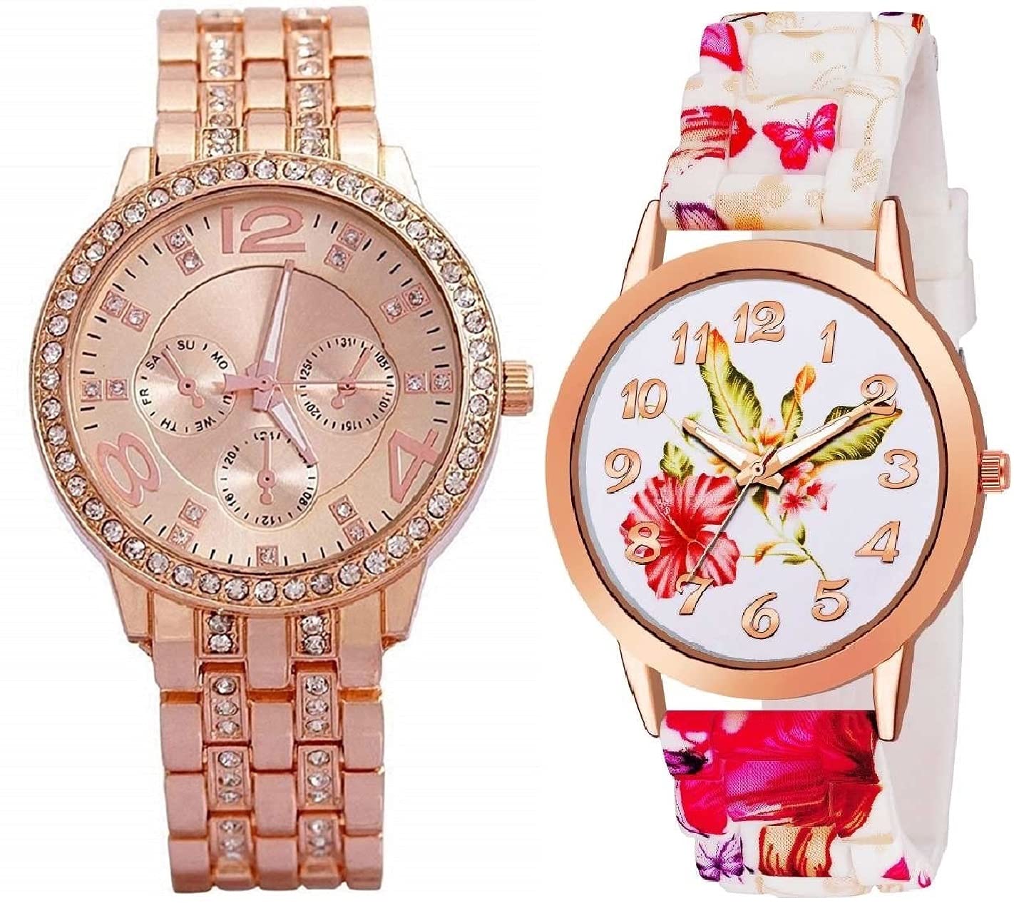 SELLORIA Brand - A Analouge Gold dial Color Strap Wrist Watches for Womens Ladies Girls Watch Flower Design on dial and Strap Unique Watch for Women Analog Watch - for (B09D3ZKQ9Z) Amazon Price History, Amazon Price Tracker