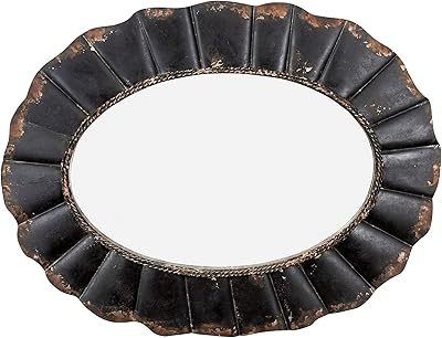 Creative Co-Op Oval Mirror with Distressed Black Scalloped Metal Frame
