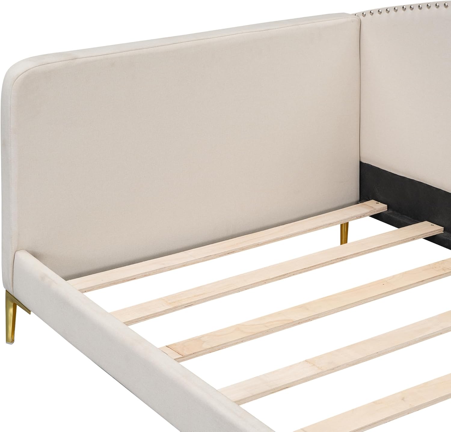 Ball & Cast Twin Size Daybed with Golden Metal Legs,Linen Upholstered Daybed Frame with Nailhead Trim and Wood Slat Support,No Box Spring Needed,Beige