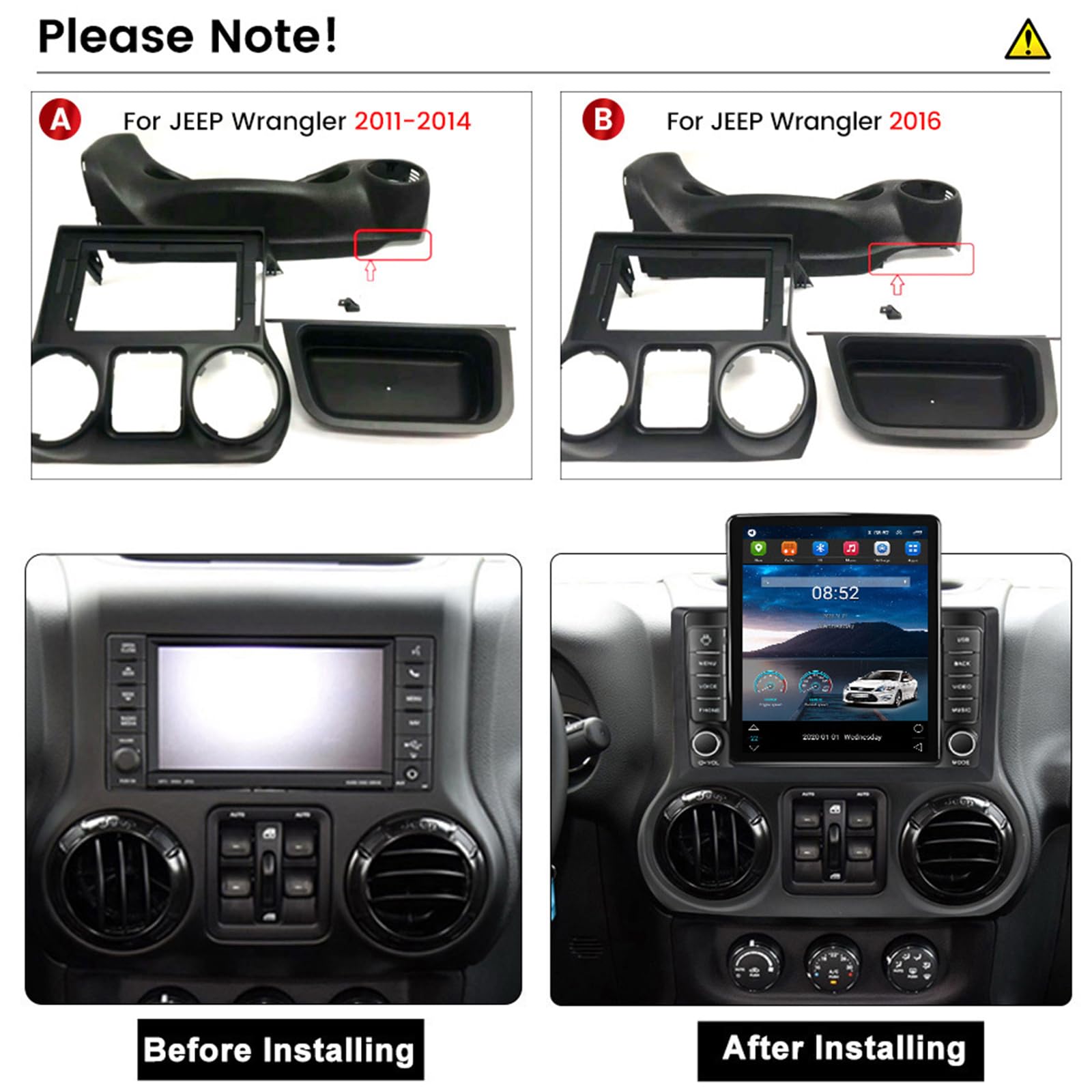9,7″samochodowy system radia stereo do wymiany dla modeli J-eep Wrangler JK Dodge Ram 1500 2500 Compass Grand Cherokee CarPlay/Android Auto/ekran dotykowy/FM/kamera(Size:TS400,Color:2011-2014)