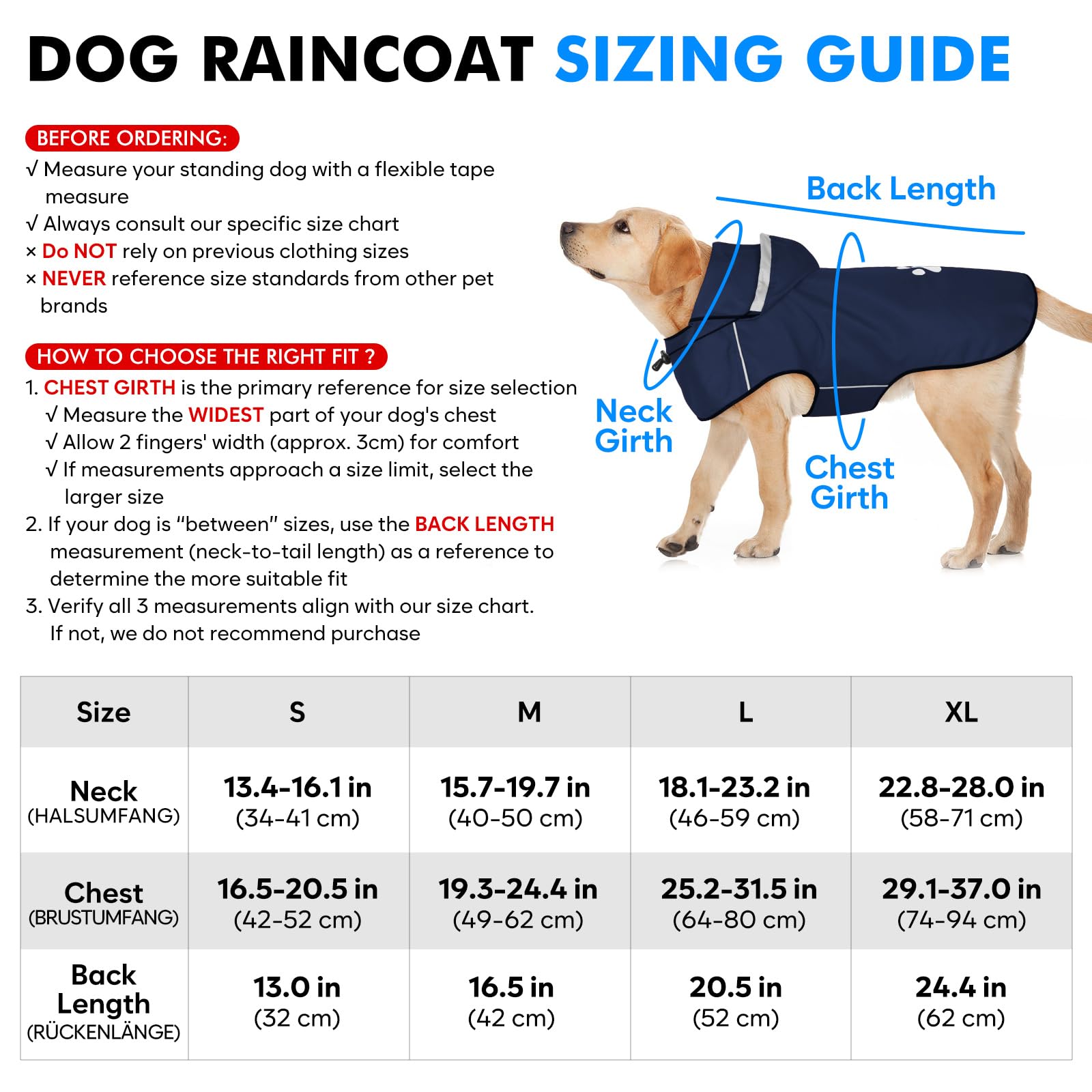 Manteau de Pluie pour Chiens de Grande Taille - Vêtement Imperméable avec Capuche Réfléchissante et Fermeture Velcro Réglable - Ultra Léger pour les Promenades