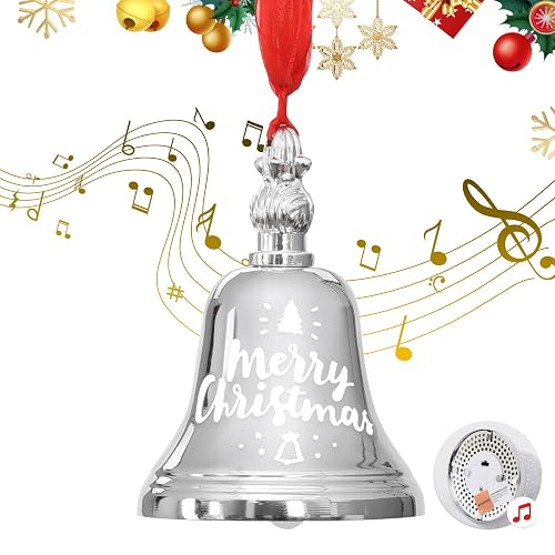 Sliver Musical Bell Ornament with Hanging Red Yarn Rope, 8