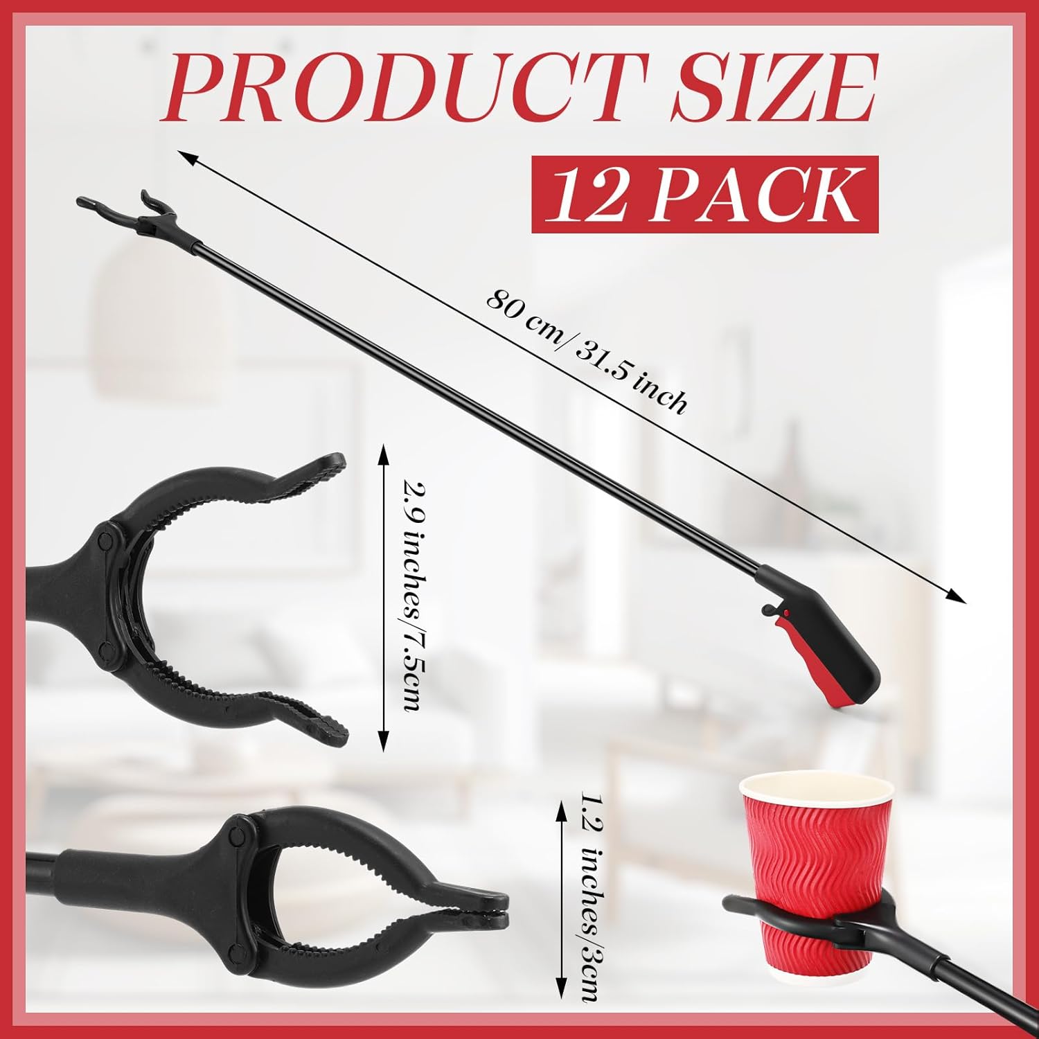 Norme 12 Pcs Grabber Reacher Tool Bulk, 31.5" Long Handle Trash Picker for Elderly Assist, Lightweight Handy Aid Nonslip Claw Grabber for Arm Extension 360 Rotating Pickup Stick Outdoor Cleanup Tool