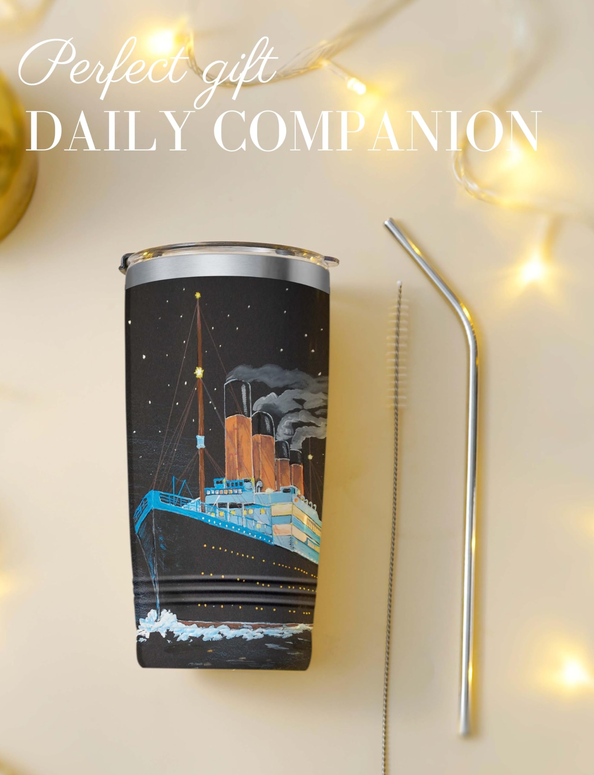 Onebttl Titanic Gifts, Insulated Stainless Steel Wine Tumbler with Lid and Straw, Vintage gifts for Friends on Birthday, Christmas, 20 oz