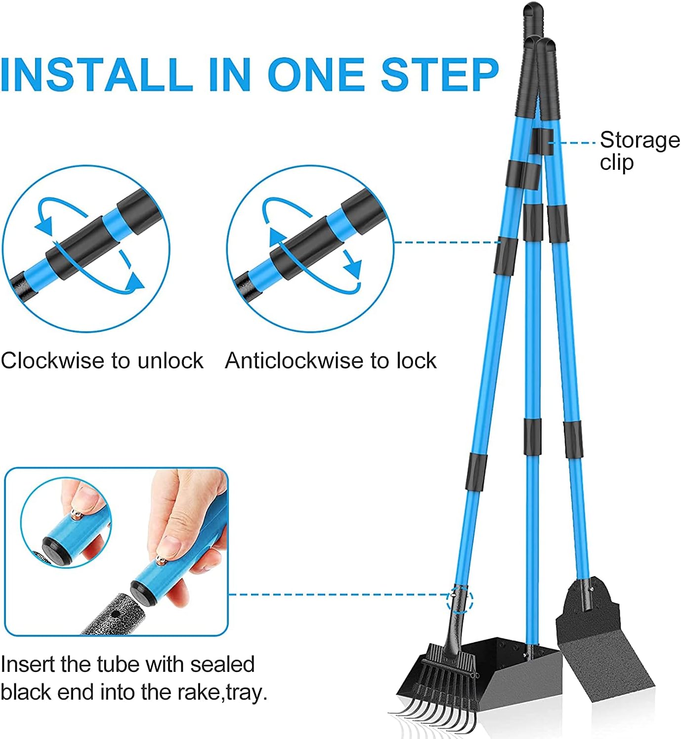 Camroop Dog Pooper Scooper for Large and Small Dogs, Adjustable Telescopic Handle Metal Tray Rake and Spade Poop Scoop Heavy Duty Set for Lawns Grass Dirt Gravel : Pet Supplies