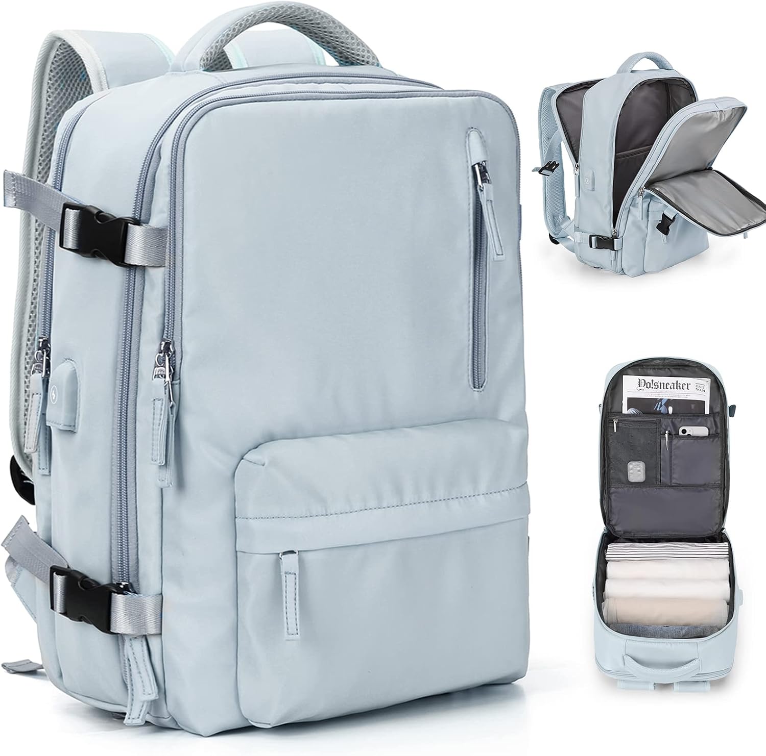 Mochila de viagem feminina, grande, A4 - Azul, Large | Amazon.com.br