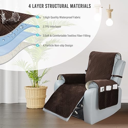 Miniatura 4 de Funda para silla reclinable de 30 pulgadas, funda de terciopelo impermeable, funda reversible, resistente al agua, para perros y mascotas (marrón,