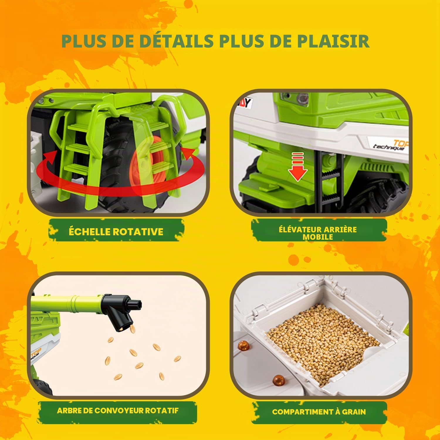 PENGBU RC Moissonneuse-batteuse télécommandée, jouet moissonneuse-batteuse télécommandée à partir de 3 ans, broyeur de maïs avec pulvérisations, lumière et son, cadeaux de fête pour enfants de 4, 5, 6