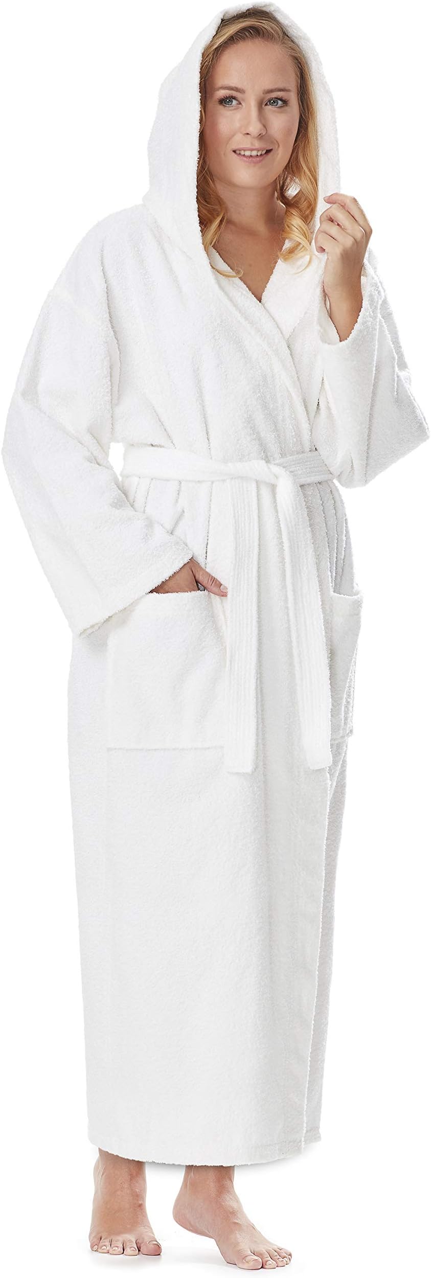 Arus Women's Hooded Classic Bathrobe Turkish Cotton Robe with Full Length Options