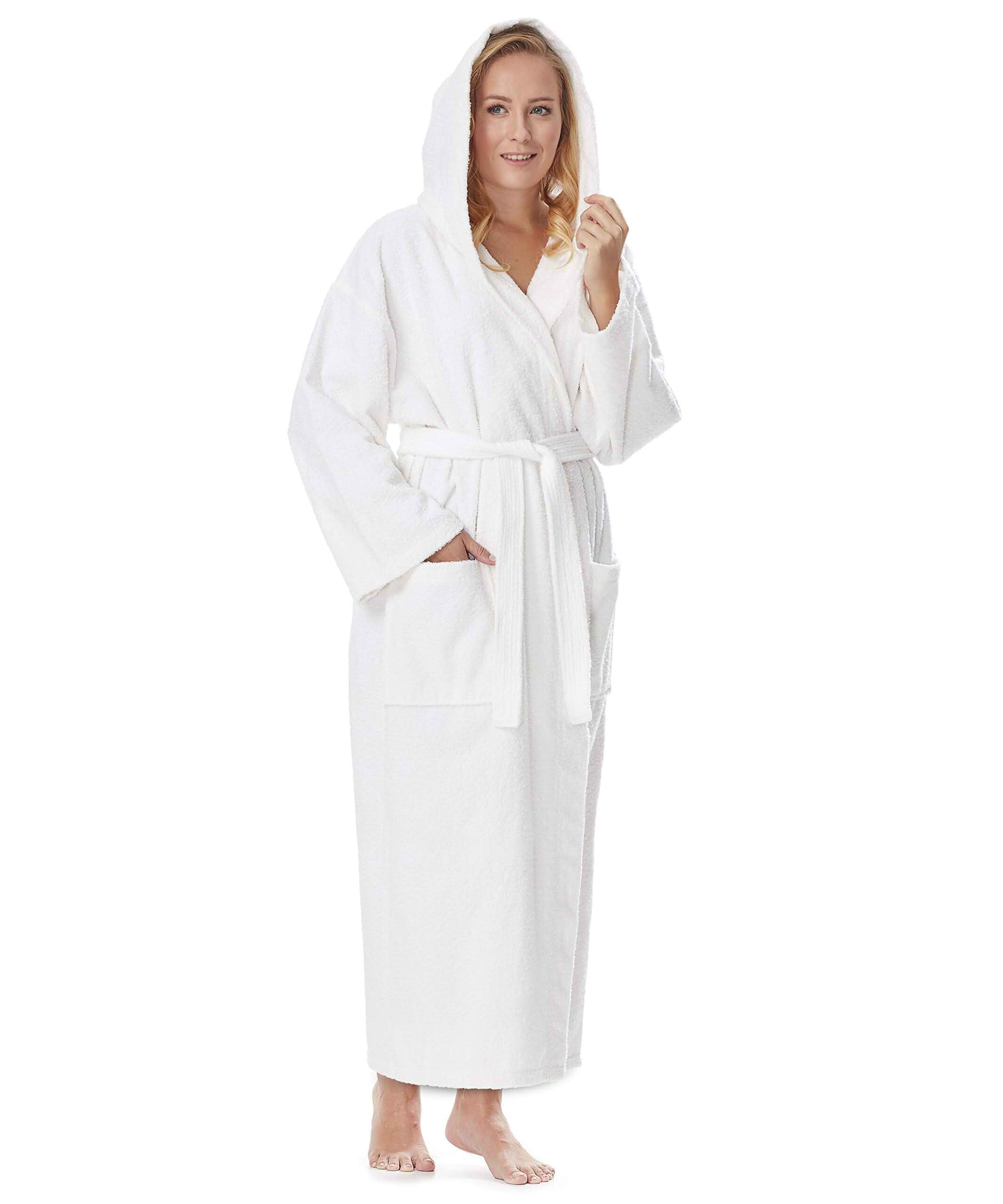 ArusWomen's Hooded Classic Bathrobe Turkish Cotton Robe with Full Length Options Solid