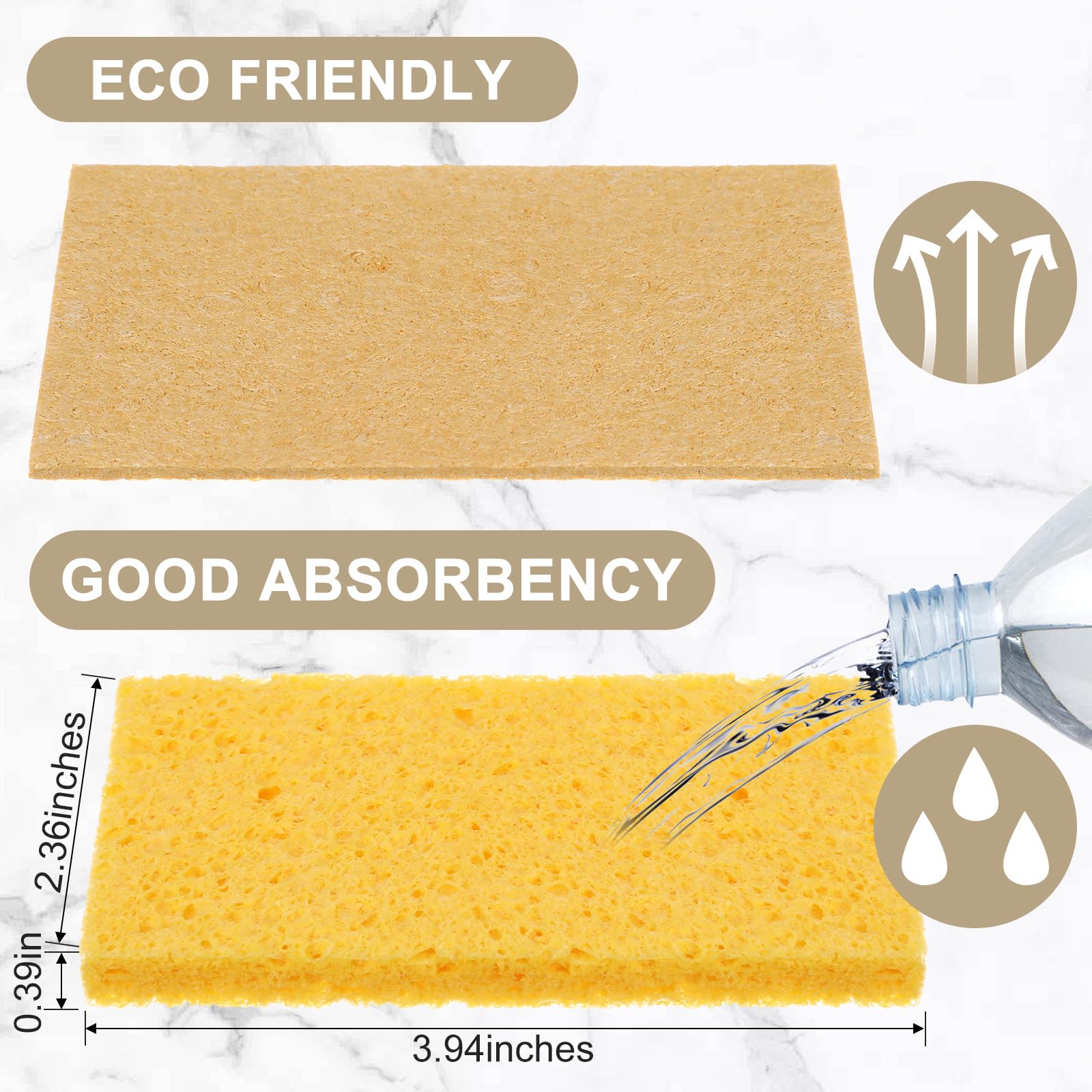 Zhengmy 100 esponjas de cocina naturales a granel para platos, esponjas de pulpa de madera comprimida, esponja de limpieza sin rayar, para cocina y baño, 3.9 x 2.4 x 0.12 pulgadas (amarillo)