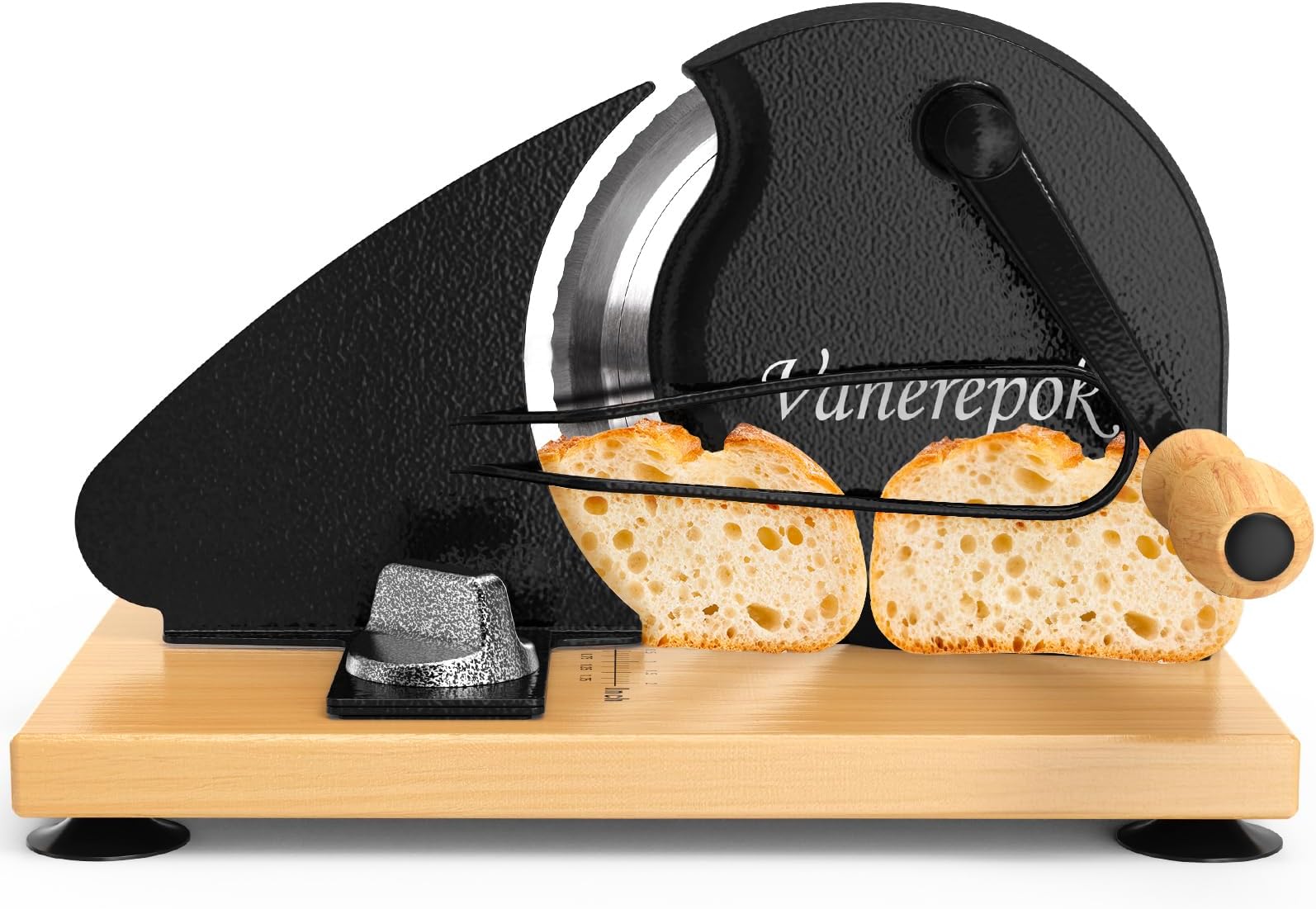 vanerepok Upgrade Manual Bread Slicer for Homemade Sourdough Bread, Classic Hand Crank Home Bread Slicer With Scale Line and Steel Fence, Sharp Blade, Adjustable Width for Homemade & Commercial Use