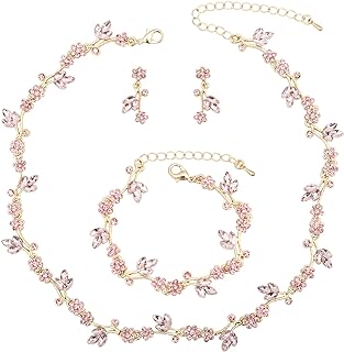 QLLYHLH Brides Bridesmaid Flower Leaf Choker Necklace Dangle Earrings Li...
