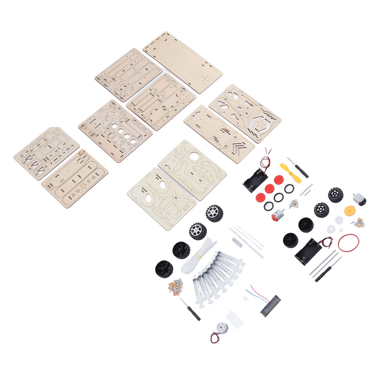 Projekt naukowy DIY dla dzieci w wieku 6–14 lat — zestaw do montażu drewnianych puzzli 3D — kolekcja 4 zestawów, w tym koparka-helikopter samolotowy i samochód wyścigowy —