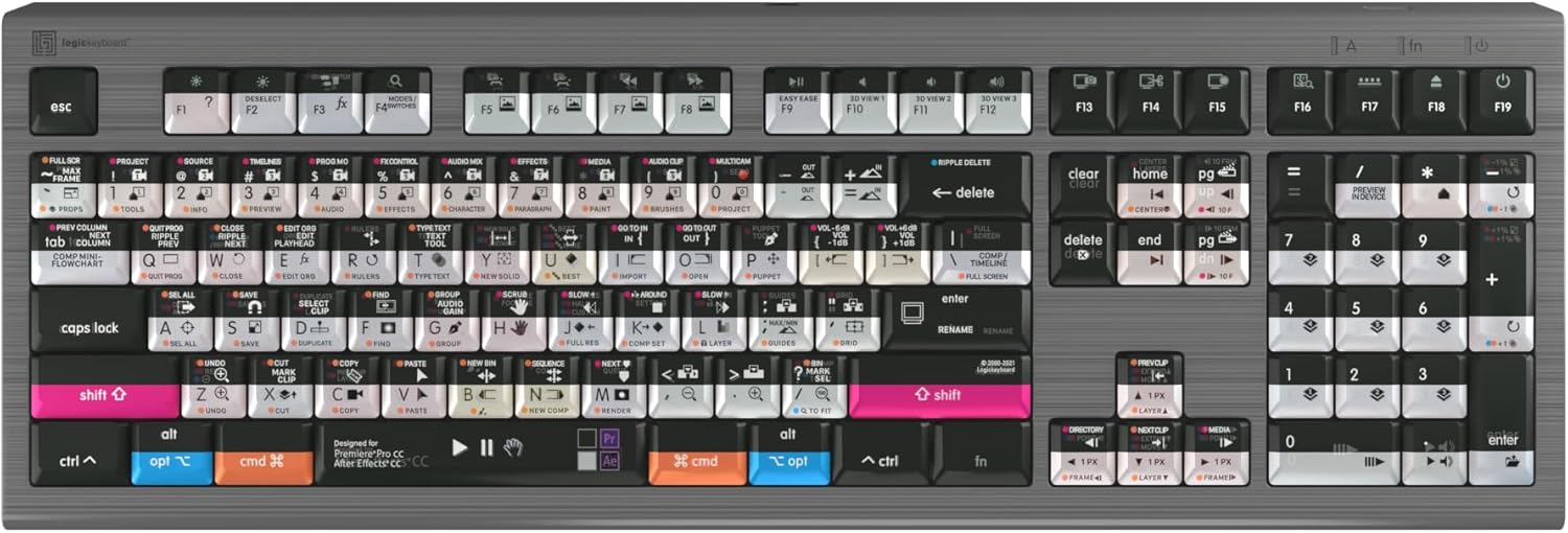 Logickeyboard Backlit 'Astra2' Filmmaker Keyboard • Combo-Designed for Both Adobe Premiere Pro & After Effects on Mac • p/n LKB-AEPP-A2M-US