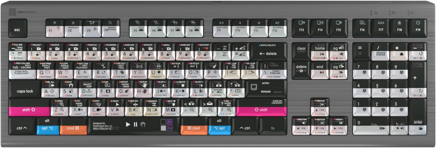 Logickeyboard Backlit 'Astra2' Filmmaker Keyboard Â• Combo-Designed For Both Adobe Premiere Pro & After Effects On Mac Â• P/N LKB-AEPP-A2M-US, Multicolor