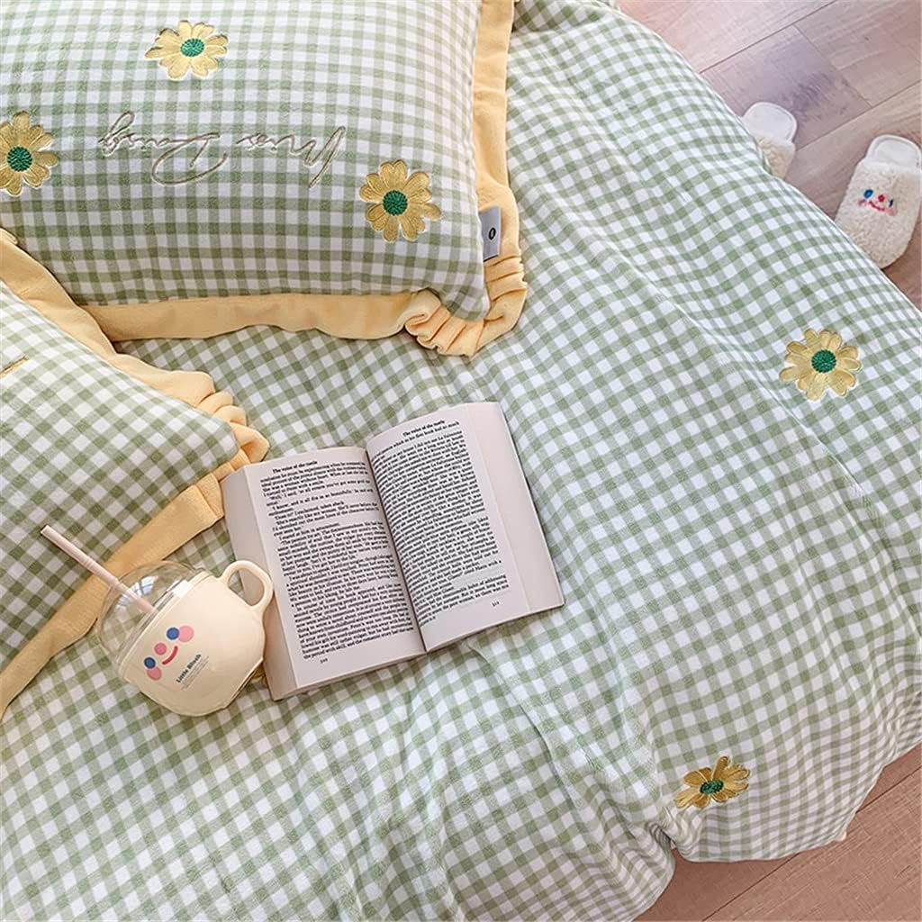 Small Fresh Velvet Daisy Embroidery Thick Four-Piece Set Autumn and Winter Wide-Sided Quilt Cover Sheet Warm Bedding (Colour: E Size: 2 m) (D 1.8 m)