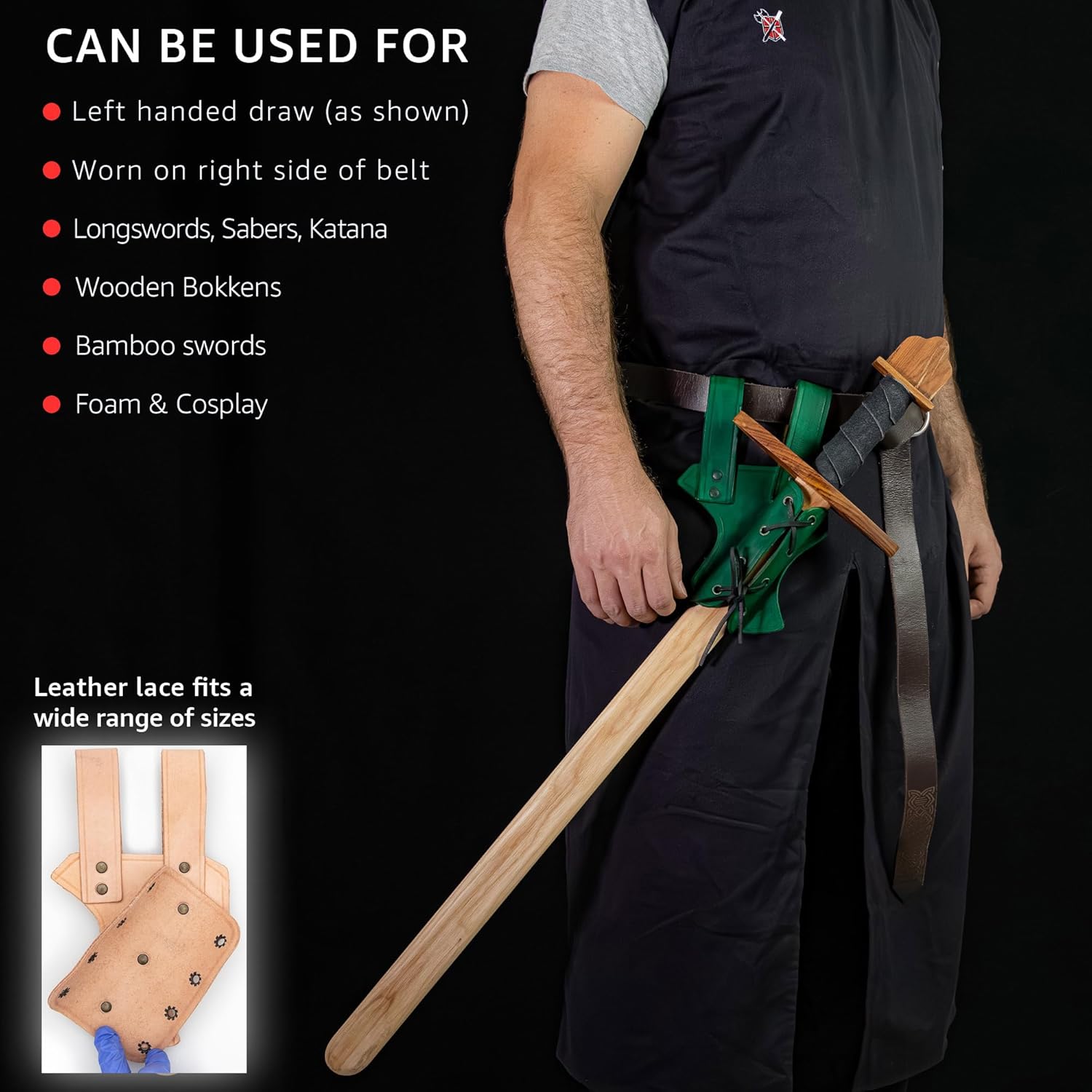 Armory Replicas™ - Genuine Bovine Leather Hawk Wood Sword Frog - Medieval Inspired Adjustable LARP Sabre Rapier Sword Weapon Frog Holster Holder Accessory