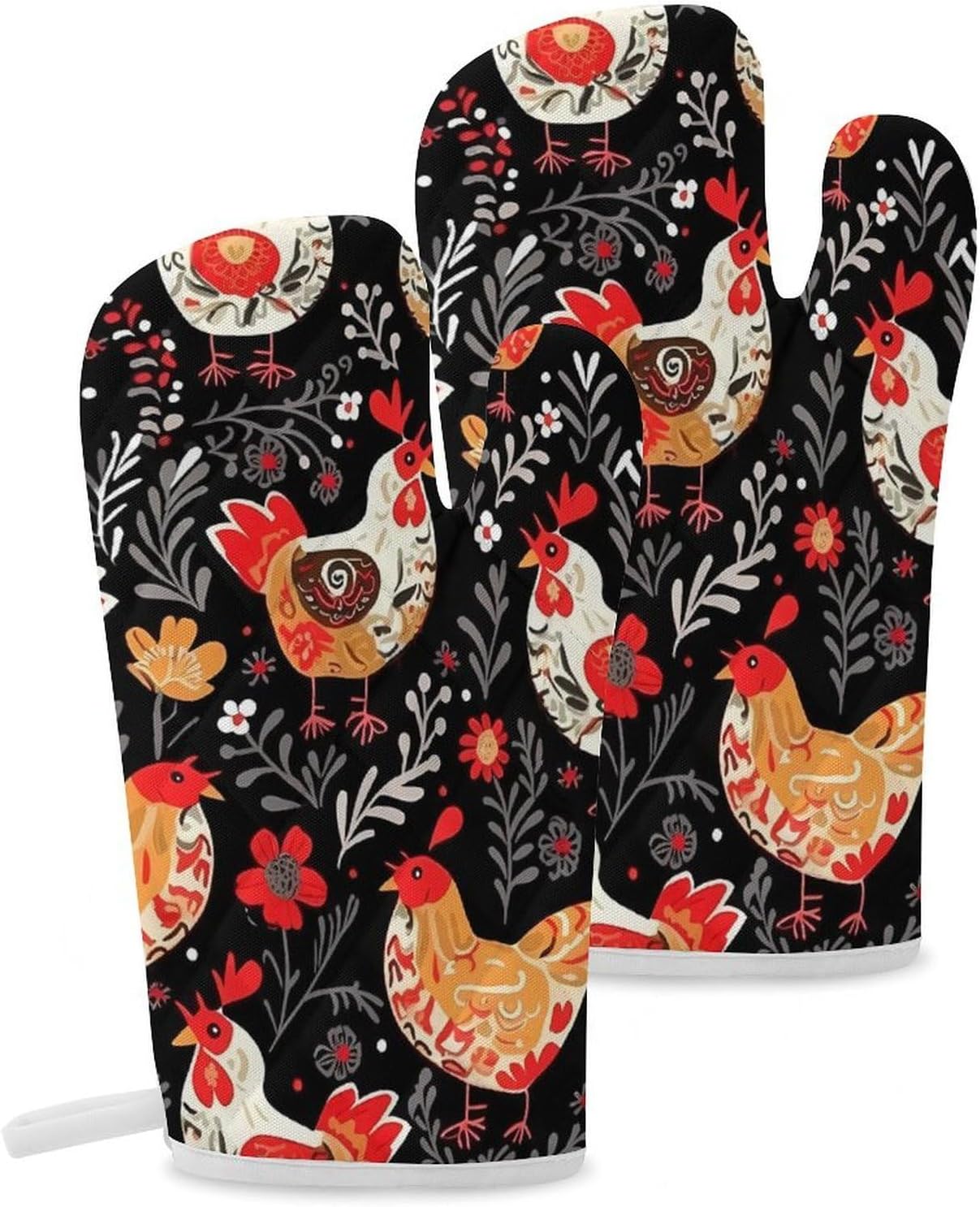 2 Pcs Oven Mitts Heat Resistant Kitchen Gloves Soft Safety Cute Rooster Chickens Oven Glove for Microwave, Barbecue
