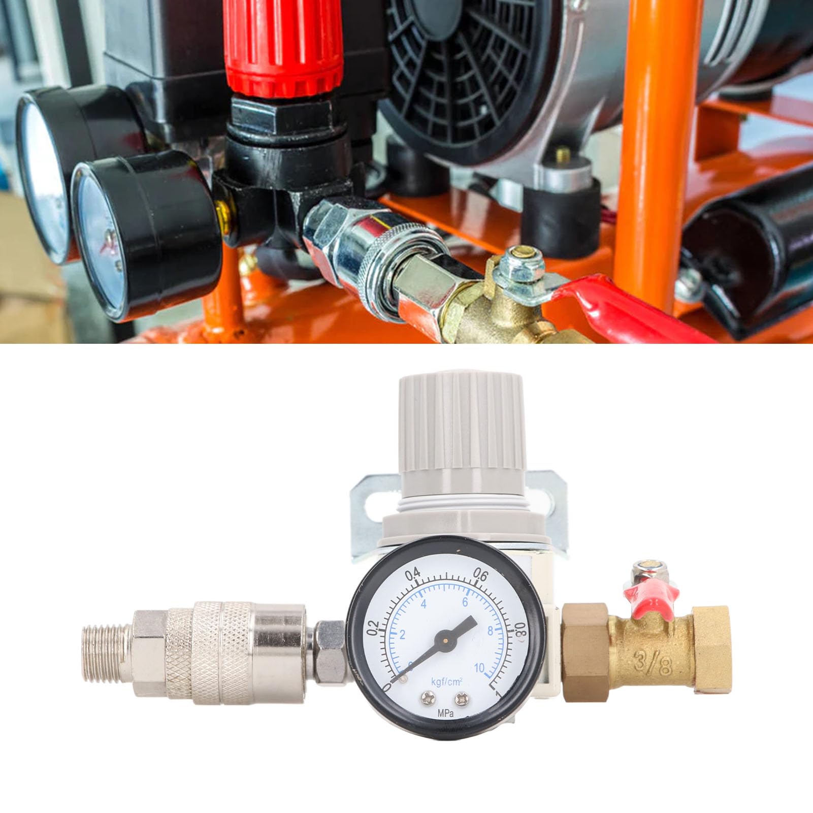 Air Compressor Regulator, 3/8in NPT Air Compressor Replacement Accessories with 0 to 1 MPa Gauge or Air Compressors and Pneumatic Tool