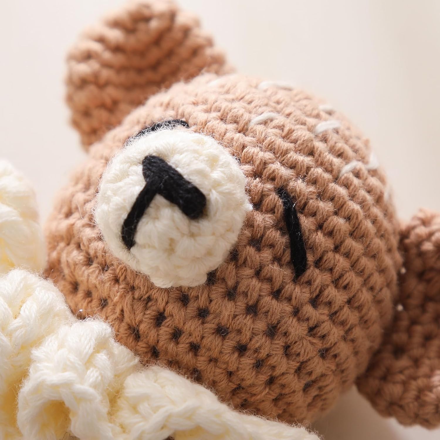 Wooden Baby Rattle，Crochet Bear Rattle with Wood Ring, Newborn Wooden Animal Rattle Toy，Infant Bear Wood Rattle Toys image 4