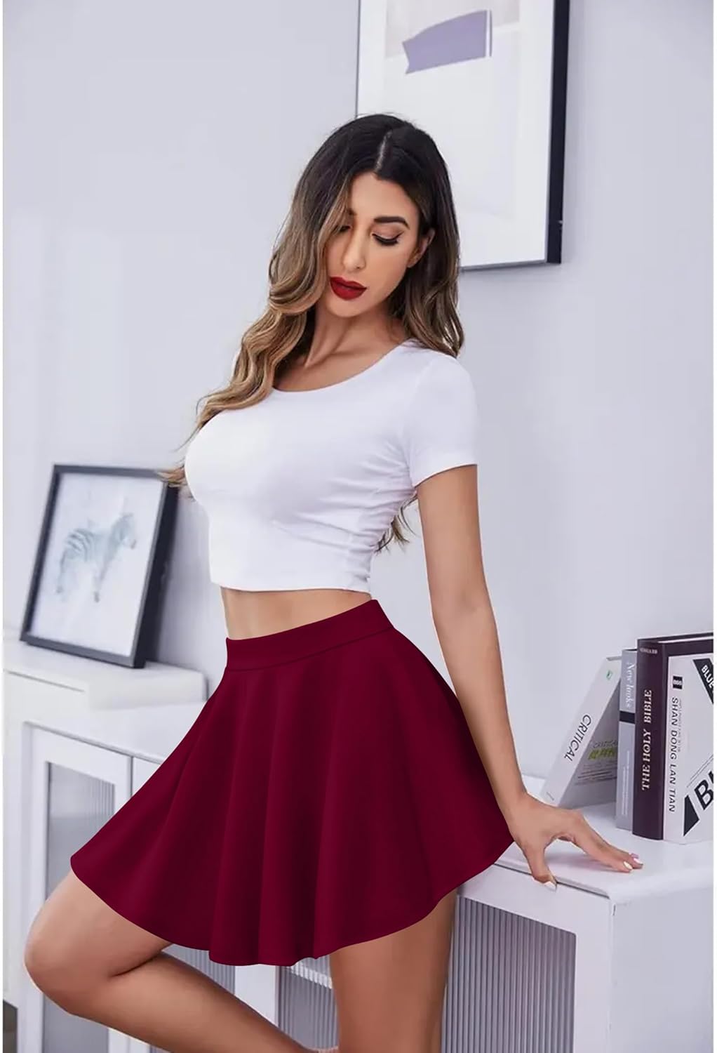 Zeagoo Women's Skirt Basic Mini Skater Skirt 2026 Summer Skirts Stretchable High Waist A-Line Valentines Skirts - Image 5