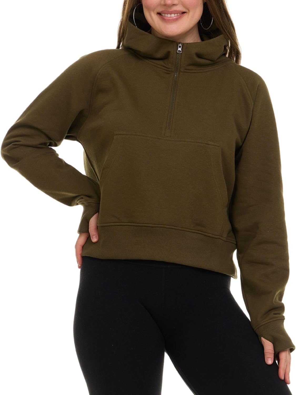 Womens Half Zip Hoodie - Fleece Cropped Sweatshirt for Women, Quarter Zip Up Pullover - Image 6