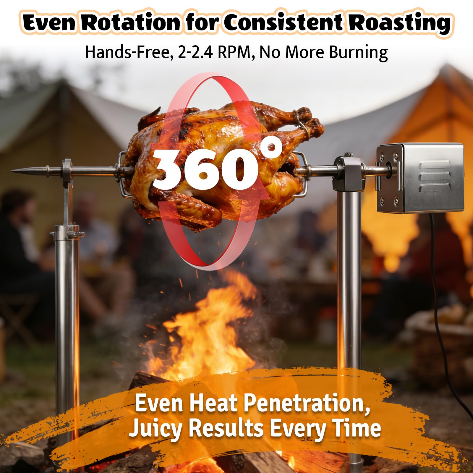 220V Motor de Asador de Pollos Giratorio, Motor para Parrilla Barbacoa Acero Inoxidable Portátil, Capacidad de 30 kg, Ideal para Barbacoas al Aire Libre, BBQ, Reuniones Familiares, Picnics y Camping