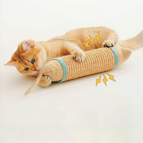Juguete interactivo para gatos, poste rascador de gato de 10 pulgadas de largo, juguete de sisal natural para gatos de interior (rosa y azul)