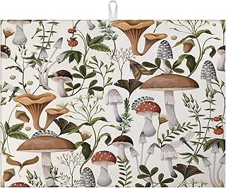 Forest Mushrooms Dish Drying Mat for Kitchen Counter Microfiber Absorbent Dish Kitchen Drying Mat Draining Reusable Washable for Dishes/Utensils/Countertops/Sinks