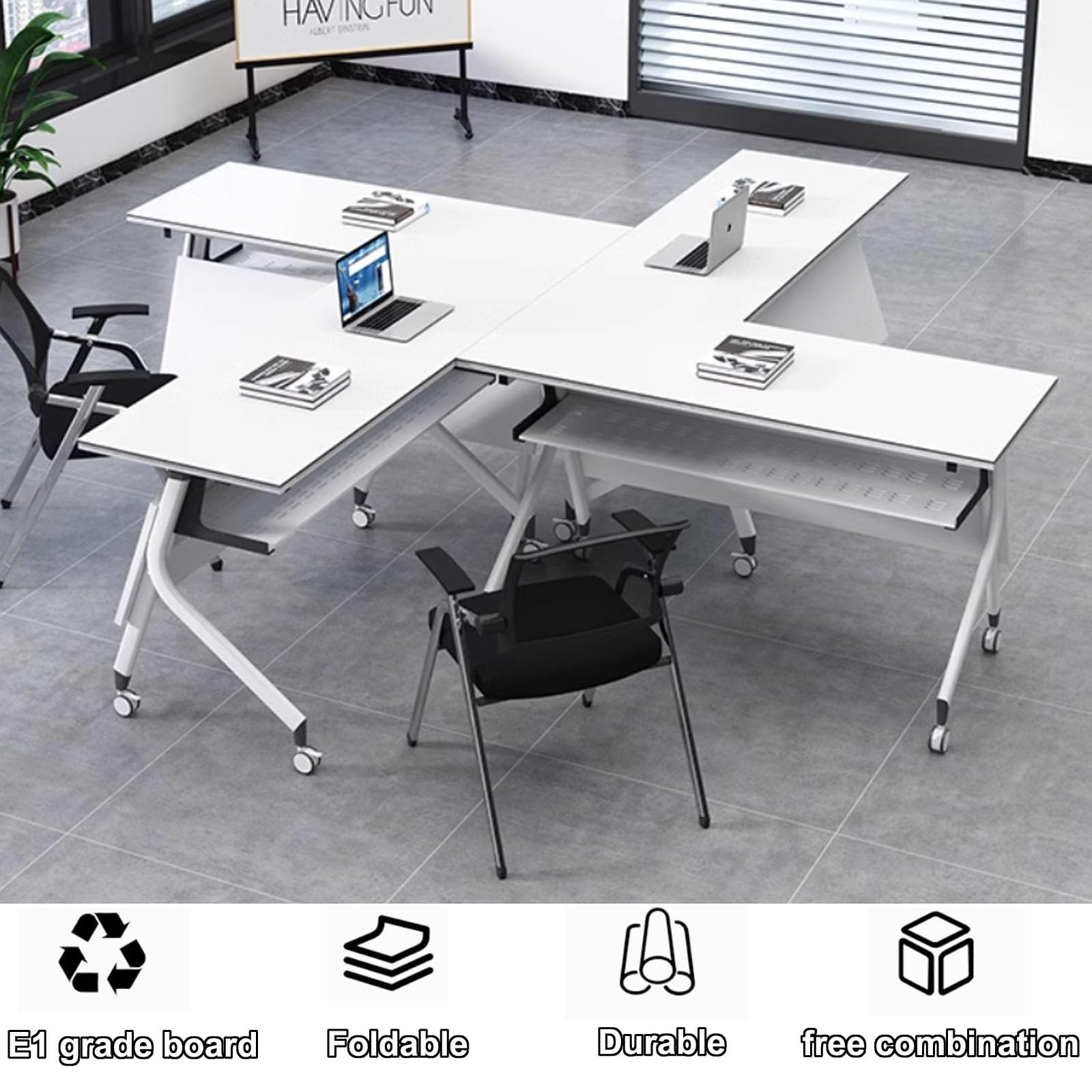 Składany stół konferencyjny do małych przestrzeni, mobilne biurko treningowe z kółkami, wszechstronny design, 120 x 50 cm, do użytku biurowego i klasowego, idealne na spotkania i sesje szkoleniowe