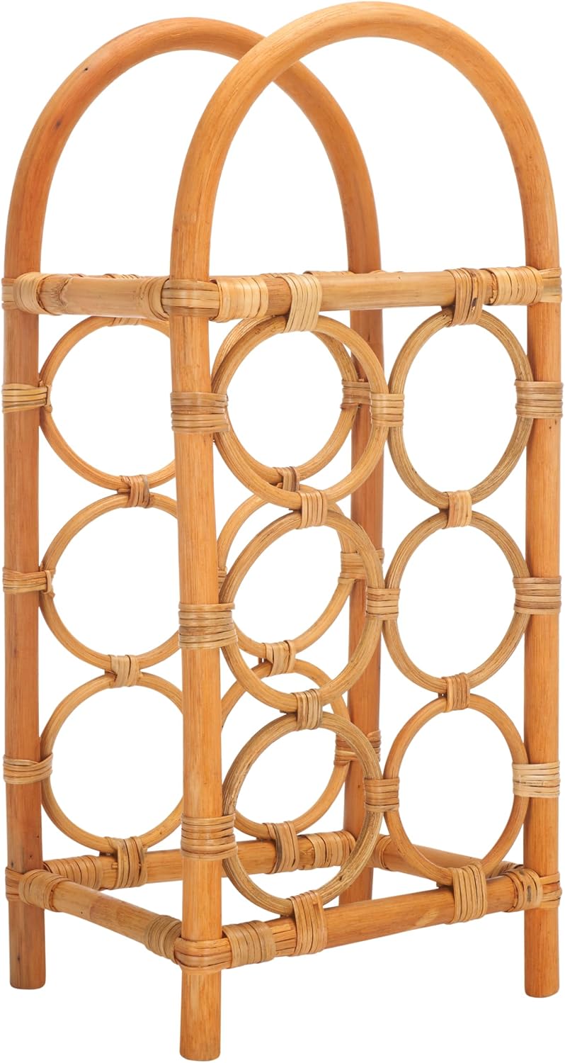 SAFAVIEH Home Collection Home Collection Lyza Coastal Boho Natural Brown Rattan Countertop Wine Rack (Fully Assembled)