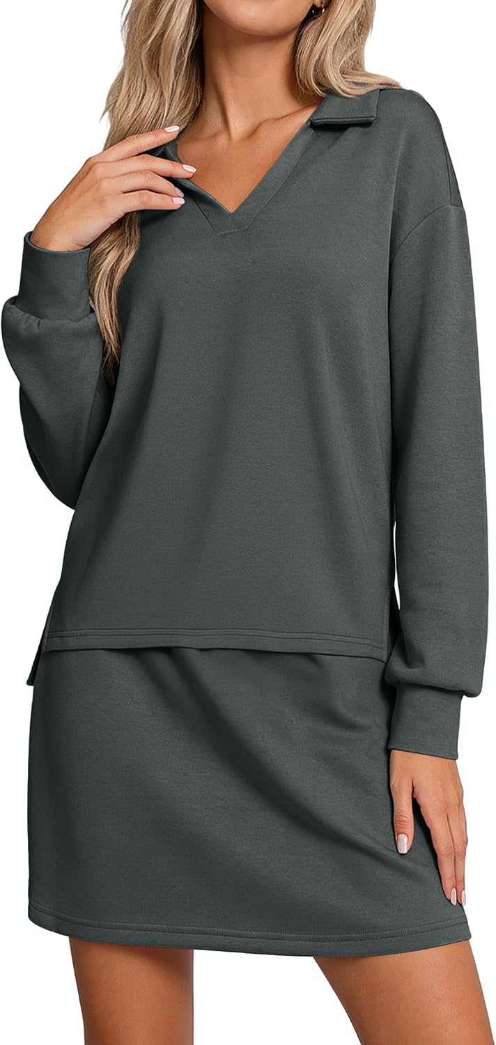 Casly Lamiit Two Piece Sets for Women 2024 Casual Tracksuit Sweatshirt Skorts Matching Set Lounge Tennis Jogger Sweat Suit image 2